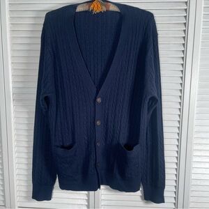 KALLSPIN Wool-Blend Cable Knit Cardigan – Navy Blue (Men’s M)